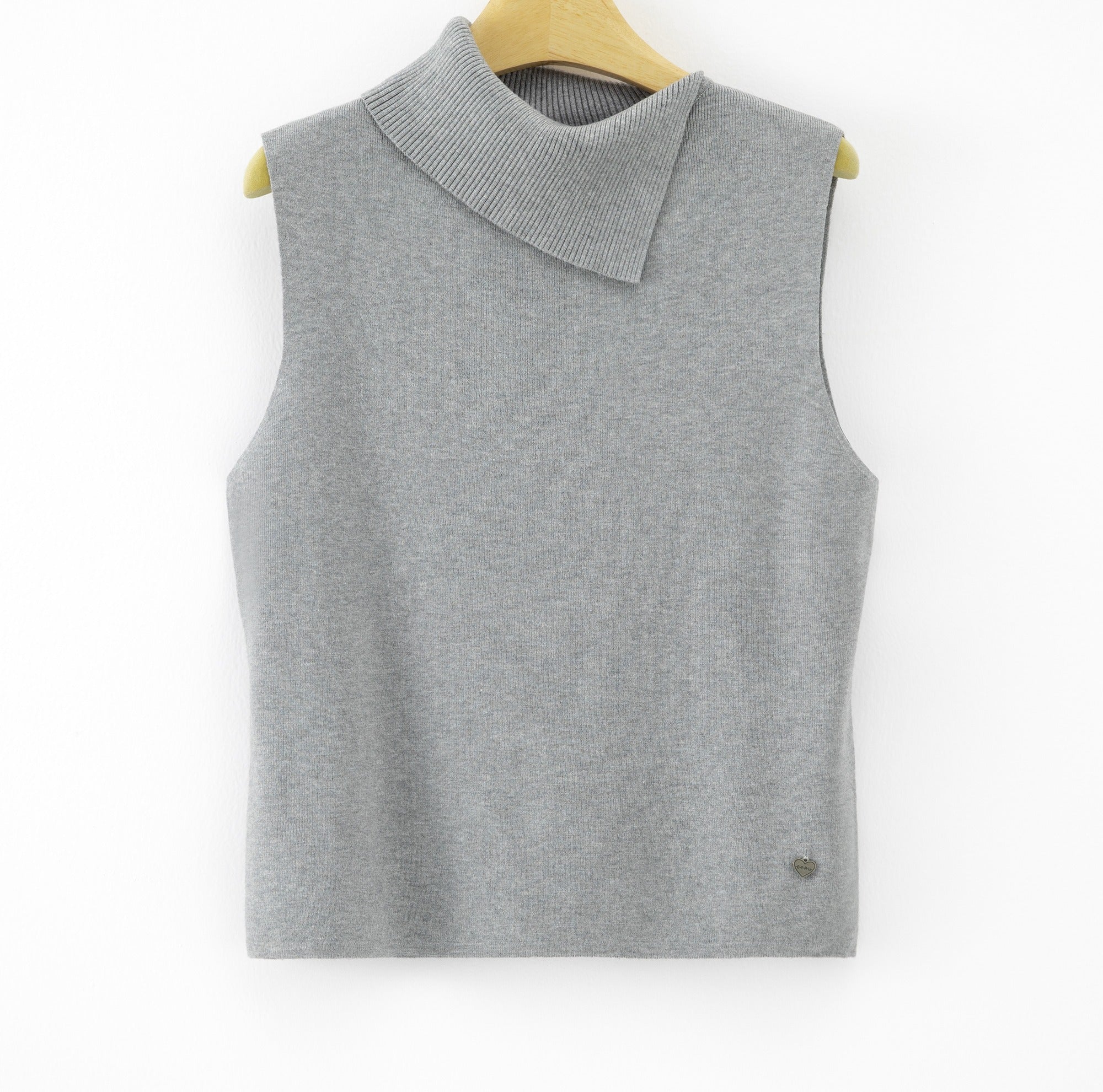 LUACT3 Grey Asymmetric Collar Top