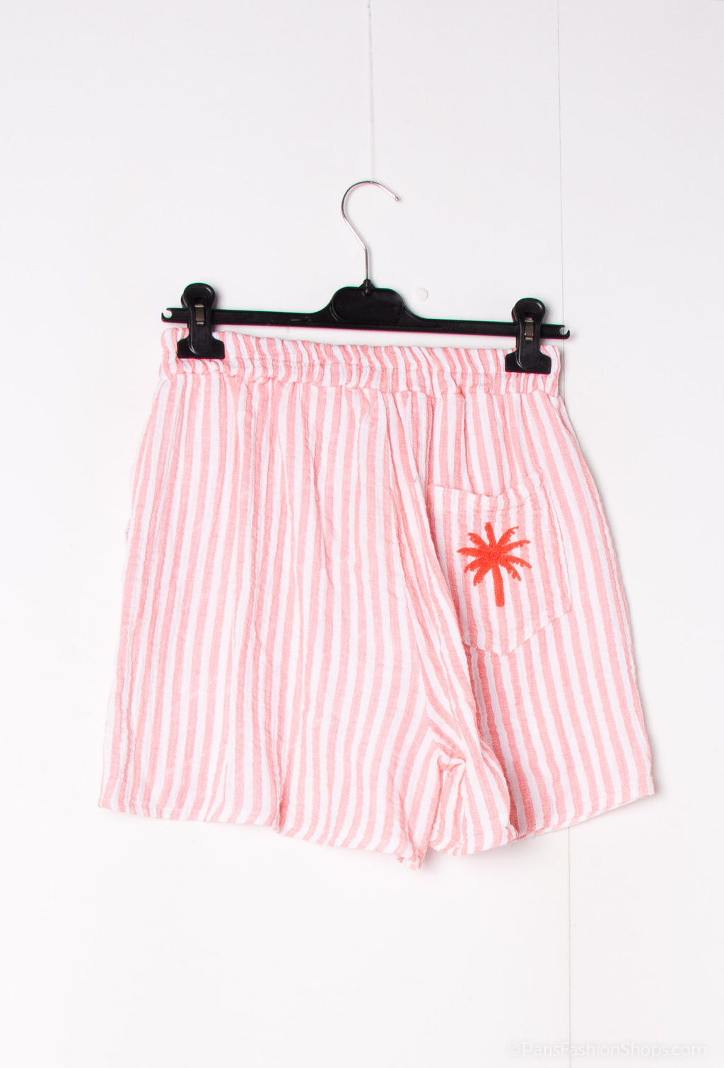 Palm Embroidered Pocket Shorts Coral