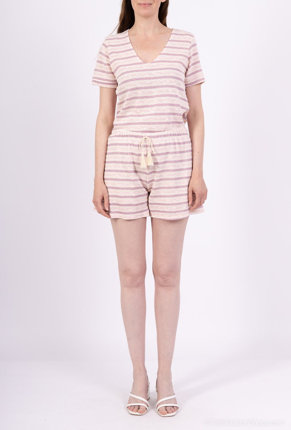 Cotton and Lurex Striped Shorts Lilac
