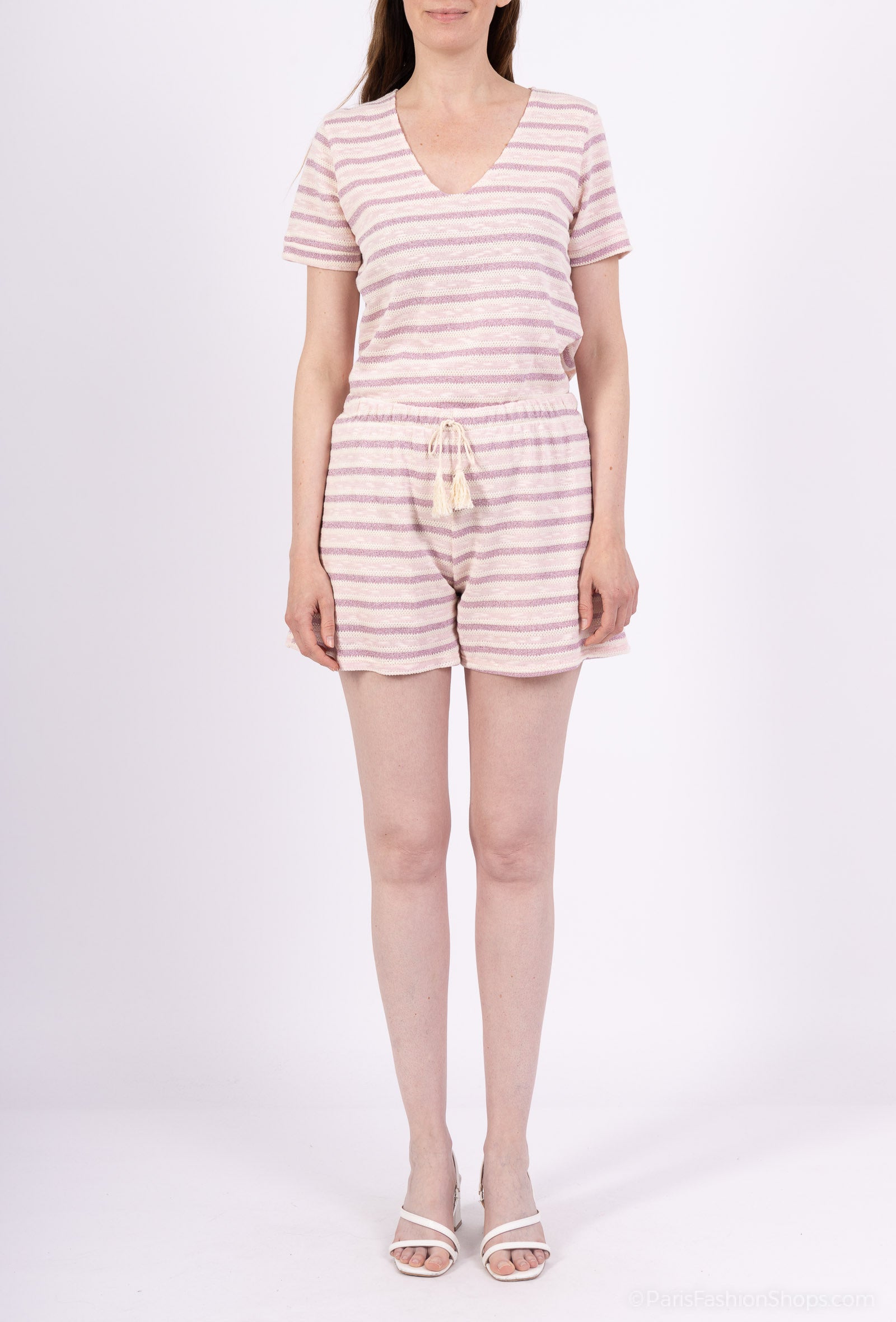 Cotton and Lurex Striped Shorts Lilac
