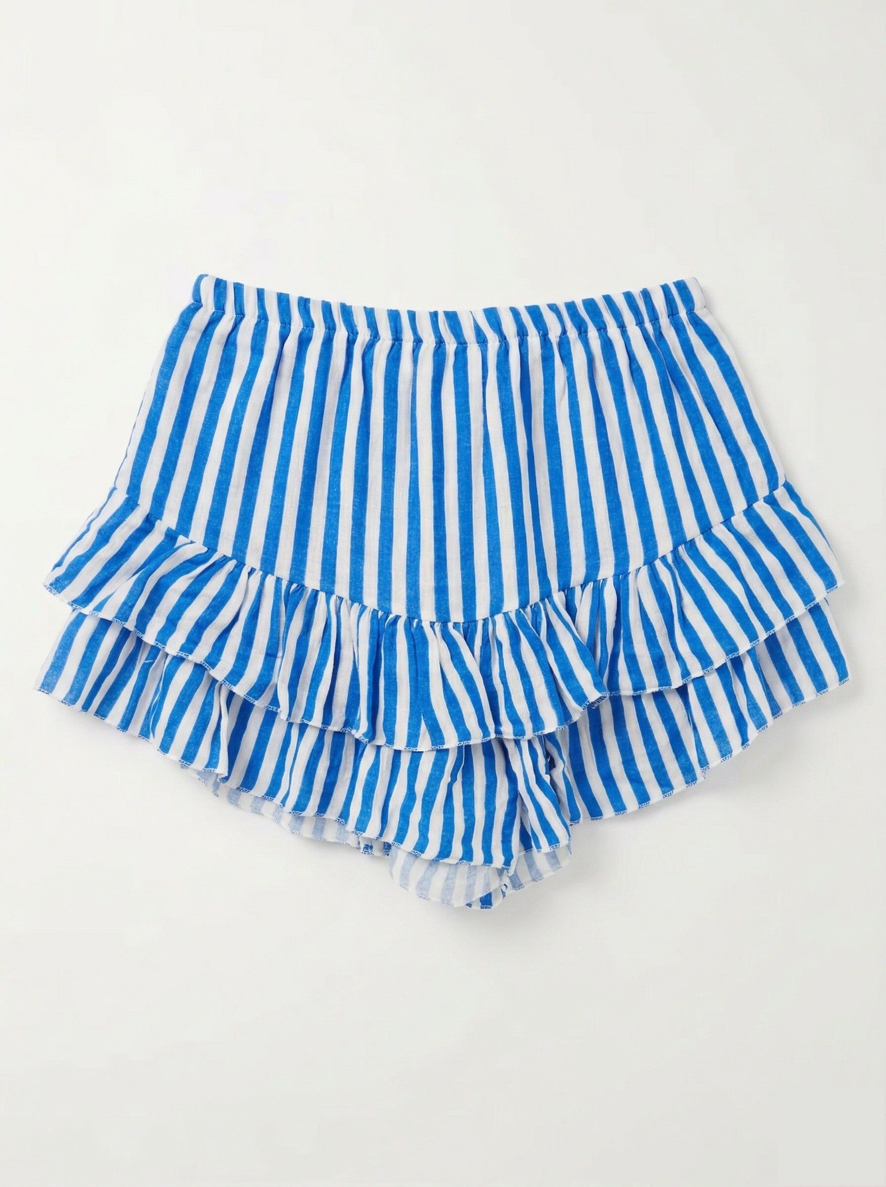 Striped Cotton Gauze Culotte Shorts Royal Blue