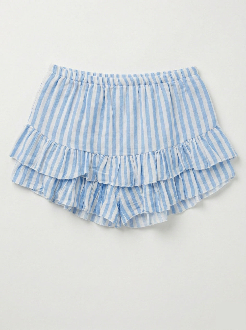 Striped Cotton Gauze Culotte Shorts Cyan