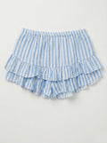 Striped Cotton Gauze Culotte Shorts Cyan