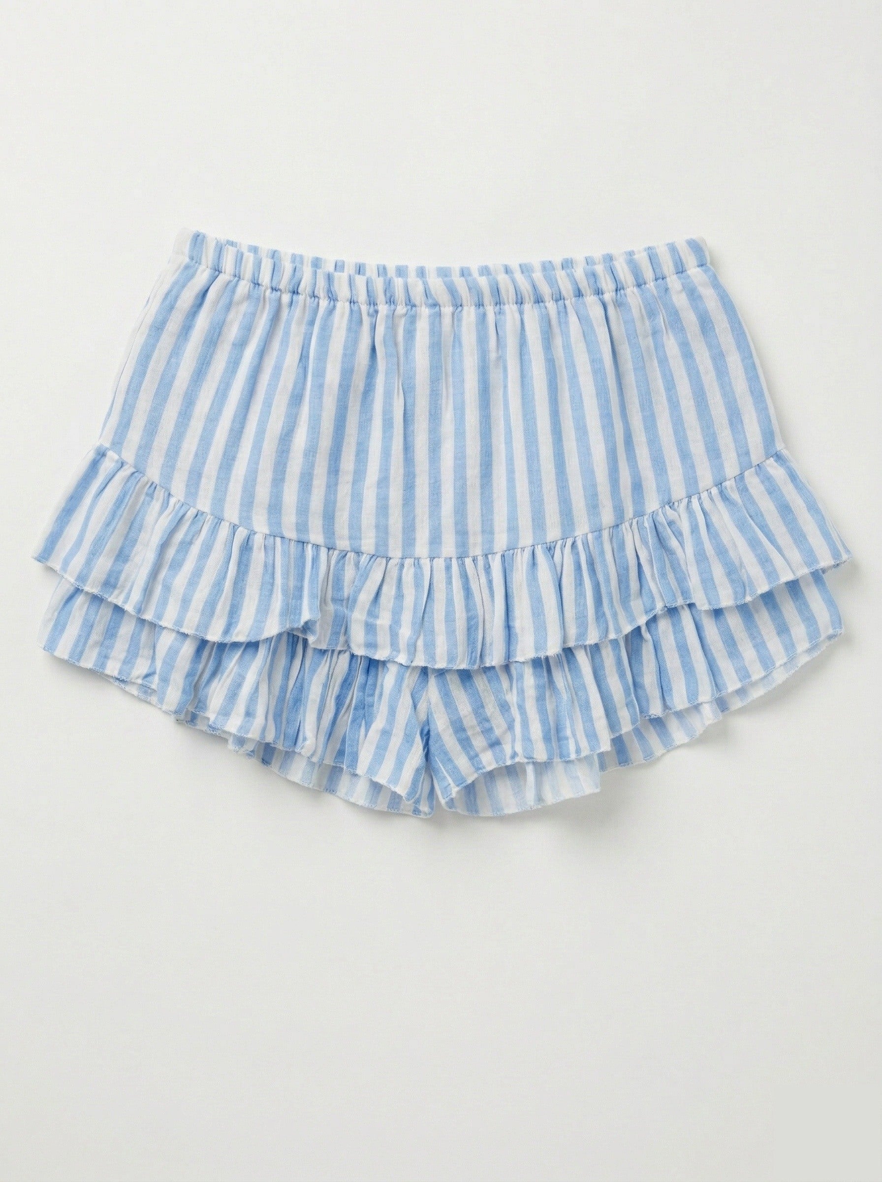 Striped Cotton Gauze Culotte Shorts Cyan