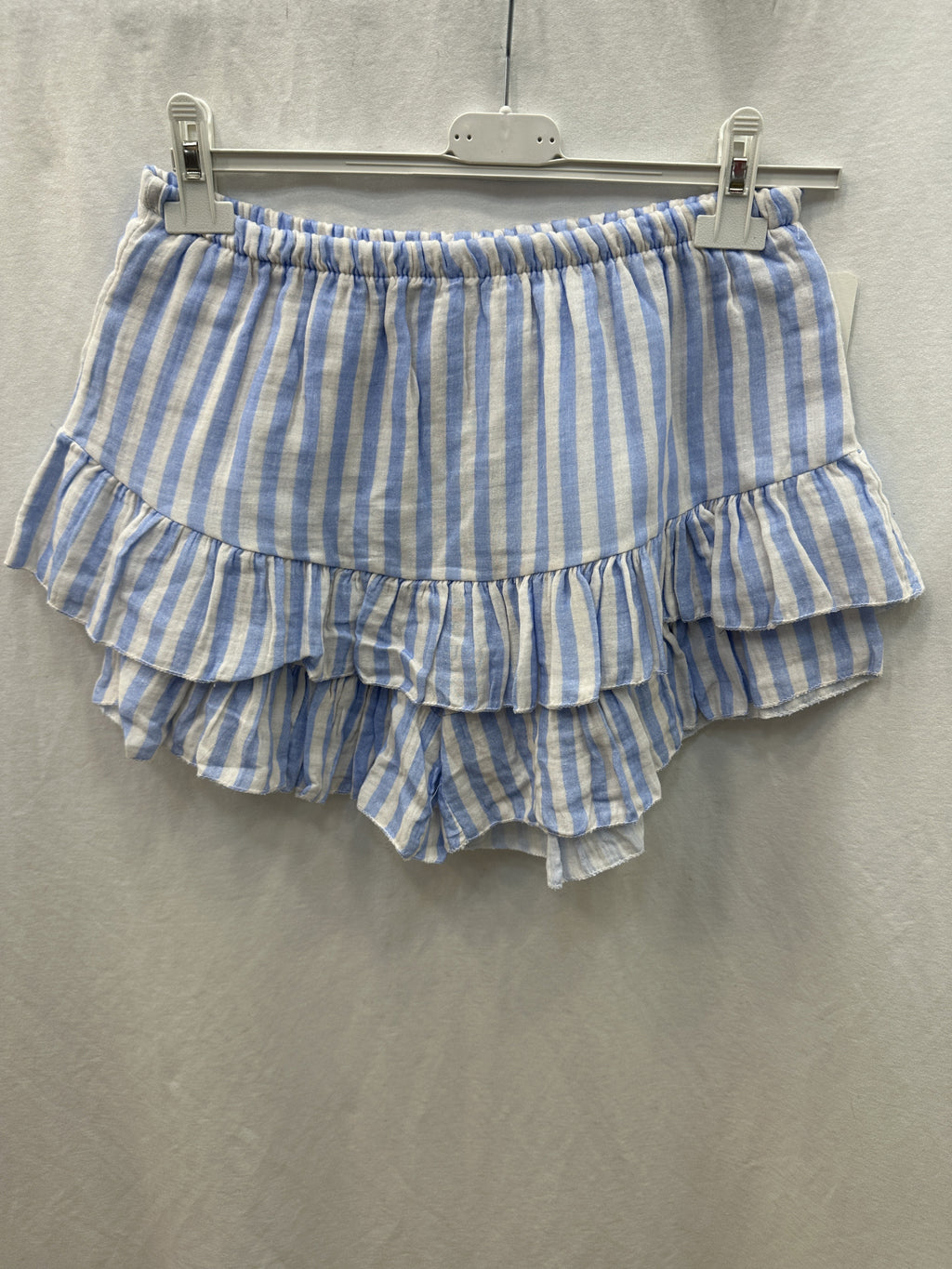 Striped Cotton Gauze Culotte Shorts Cyan