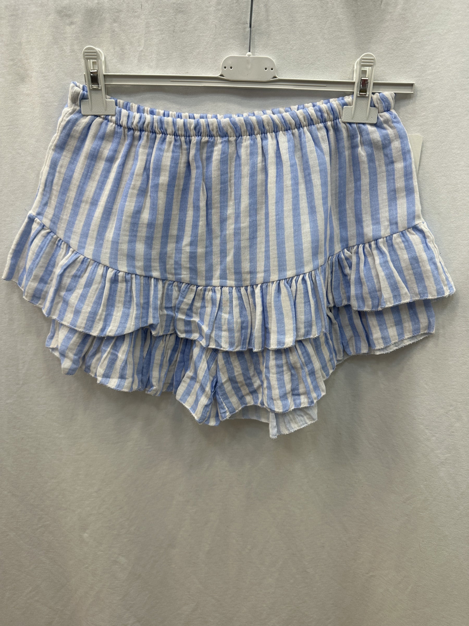 Striped Cotton Gauze Culotte Shorts Cyan