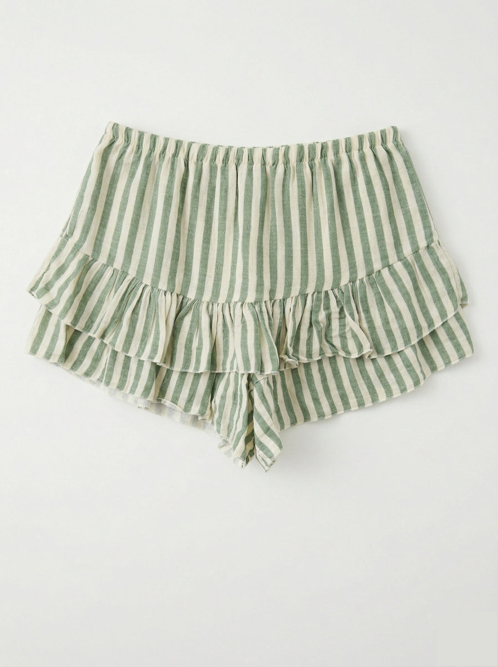 Striped Cotton Gauze Culotte Shorts Olive
