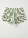Striped Cotton Gauze Culotte Shorts Olive