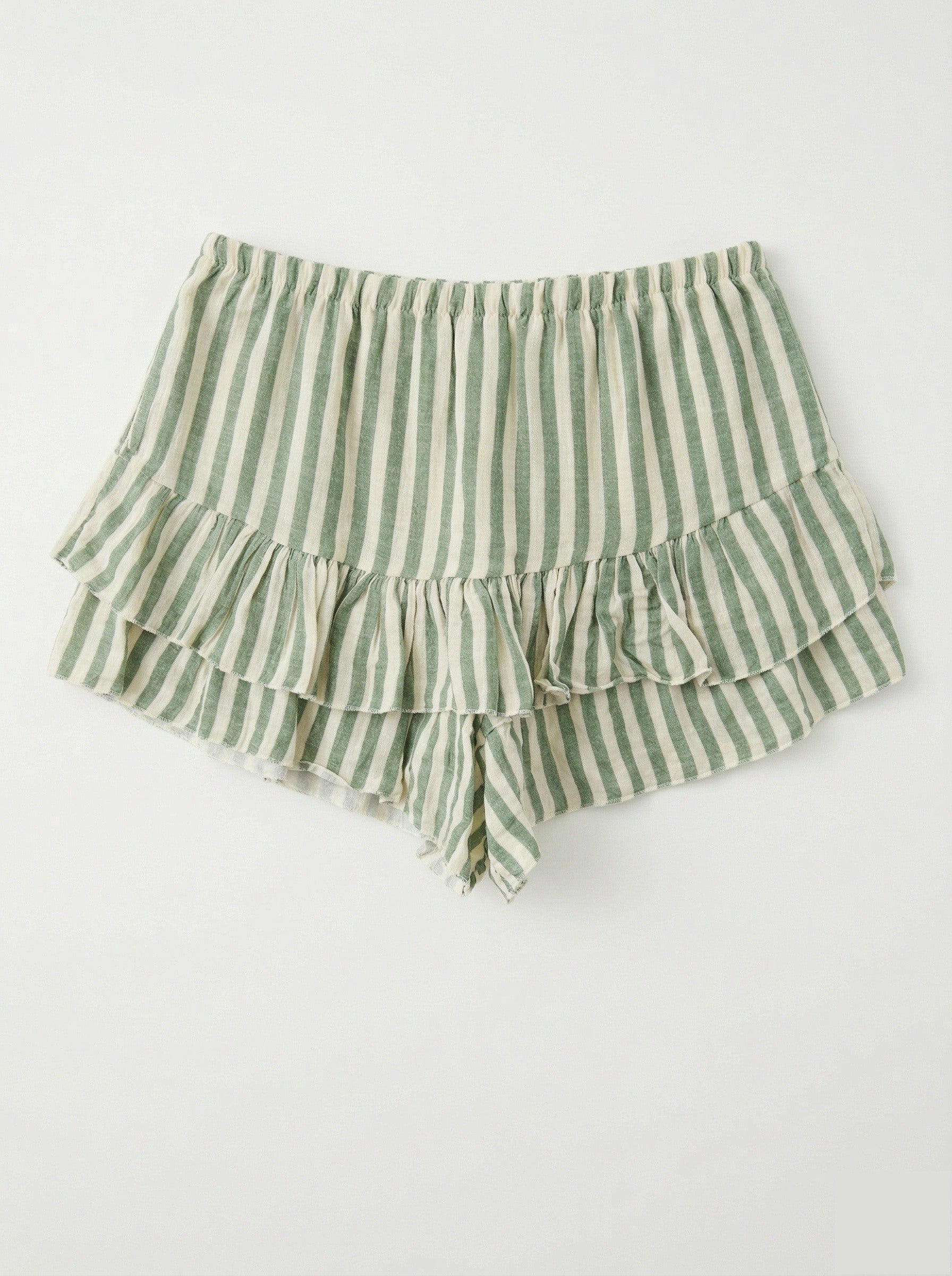 Striped Cotton Gauze Culotte Shorts Olive