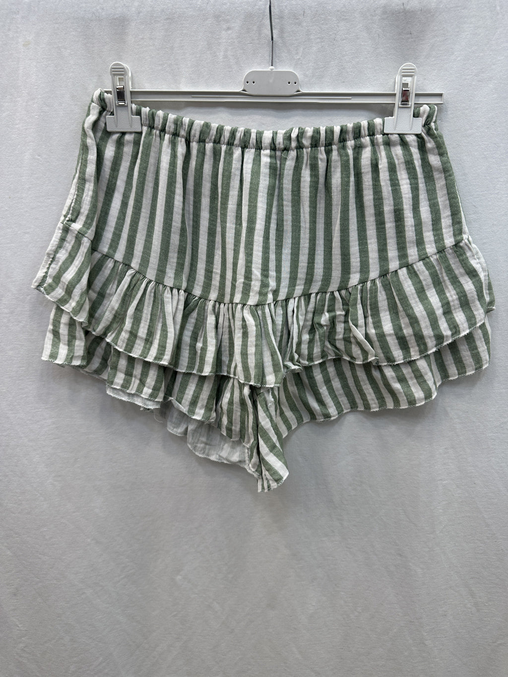 Striped Cotton Gauze Culotte Shorts Olive