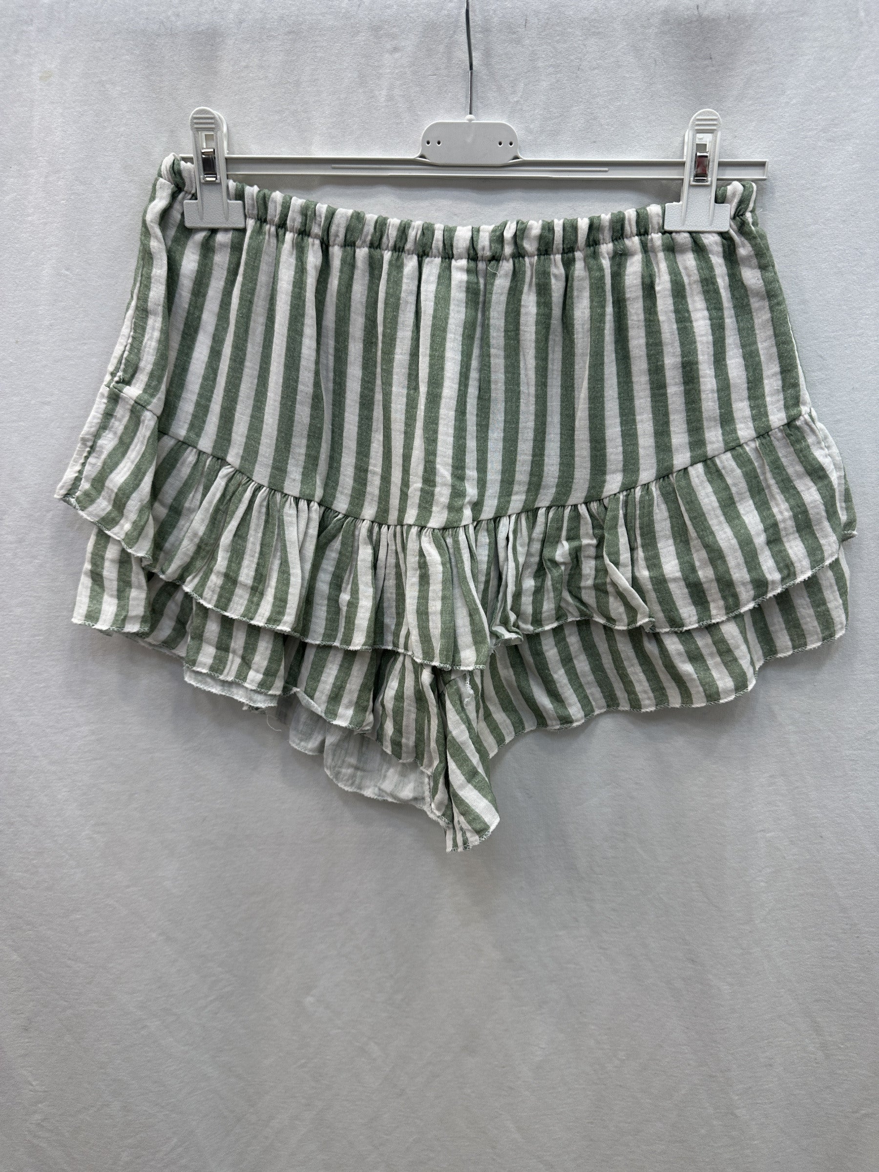 Striped Cotton Gauze Culotte Shorts Olive