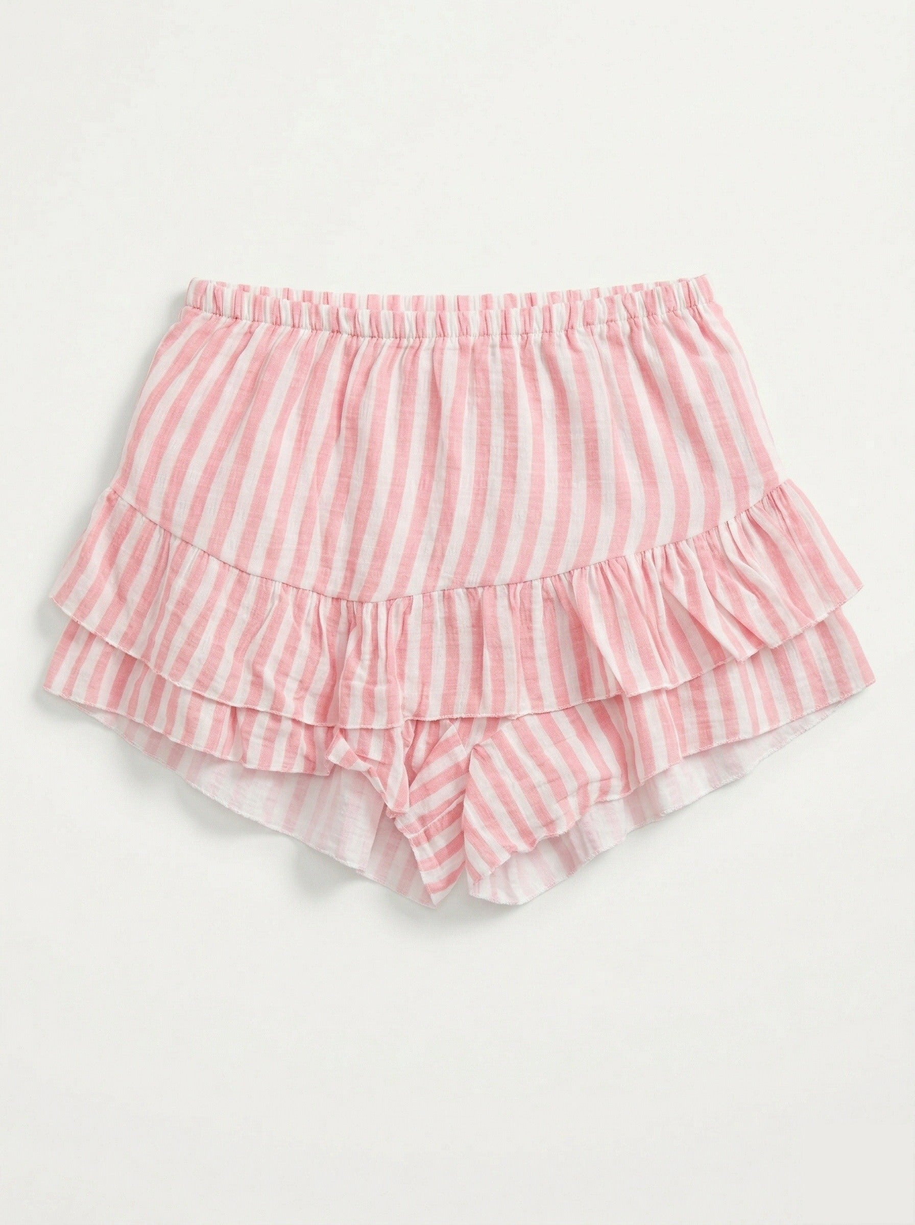 Striped Cotton Gauze Culotte Shorts Salmon
