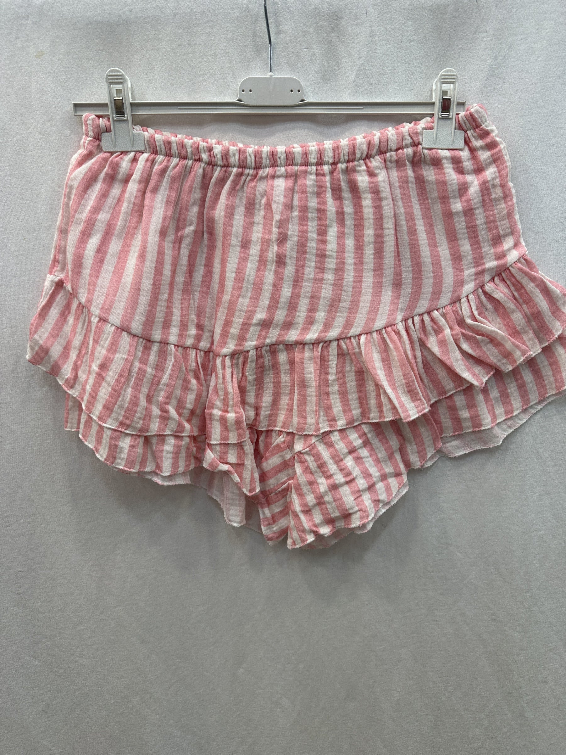 Striped Cotton Gauze Culotte Shorts Salmon