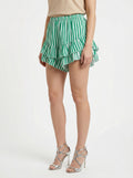 Striped Cotton Gauze Culotte Shorts Green