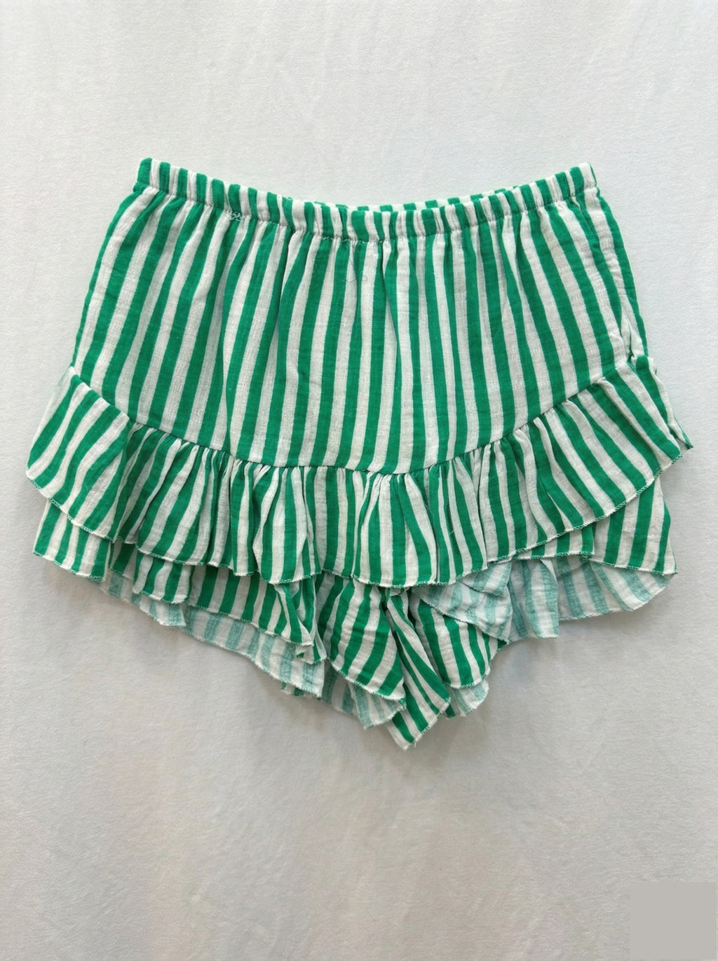 Striped Cotton Gauze Culotte Shorts Green
