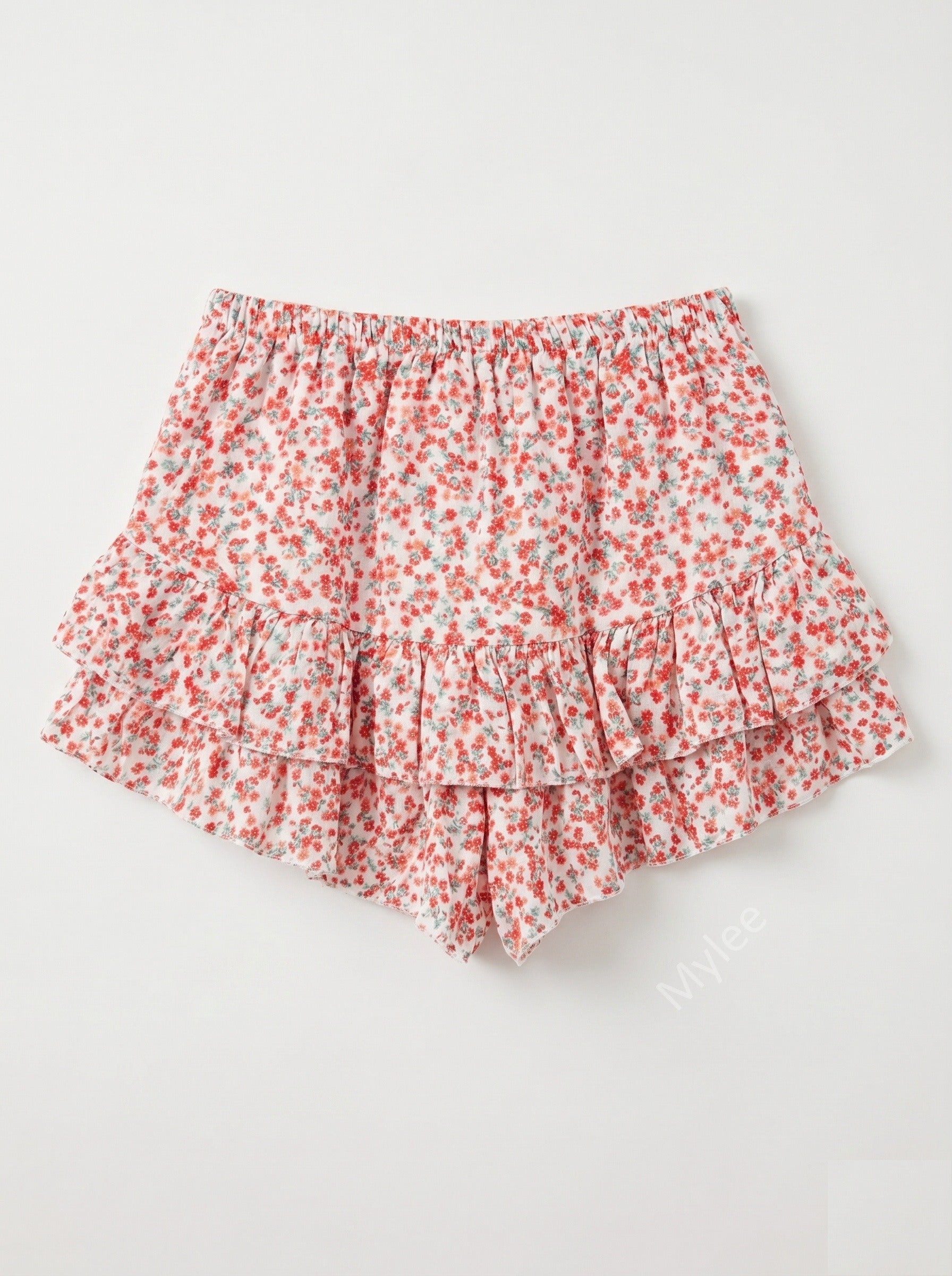 Floral Ruffle Culotte Shorts Coral