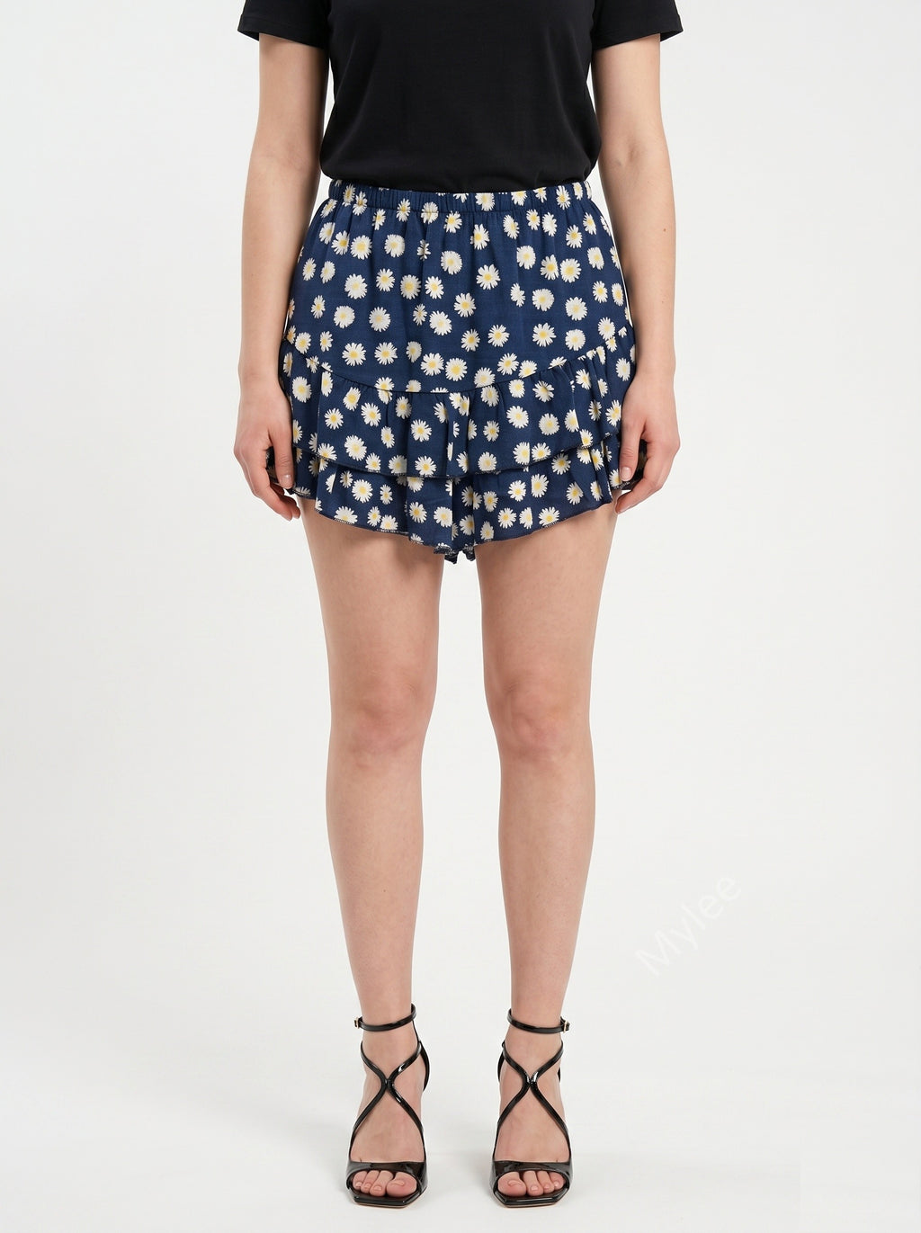 Floral Ruffle Culotte Shorts Navy
