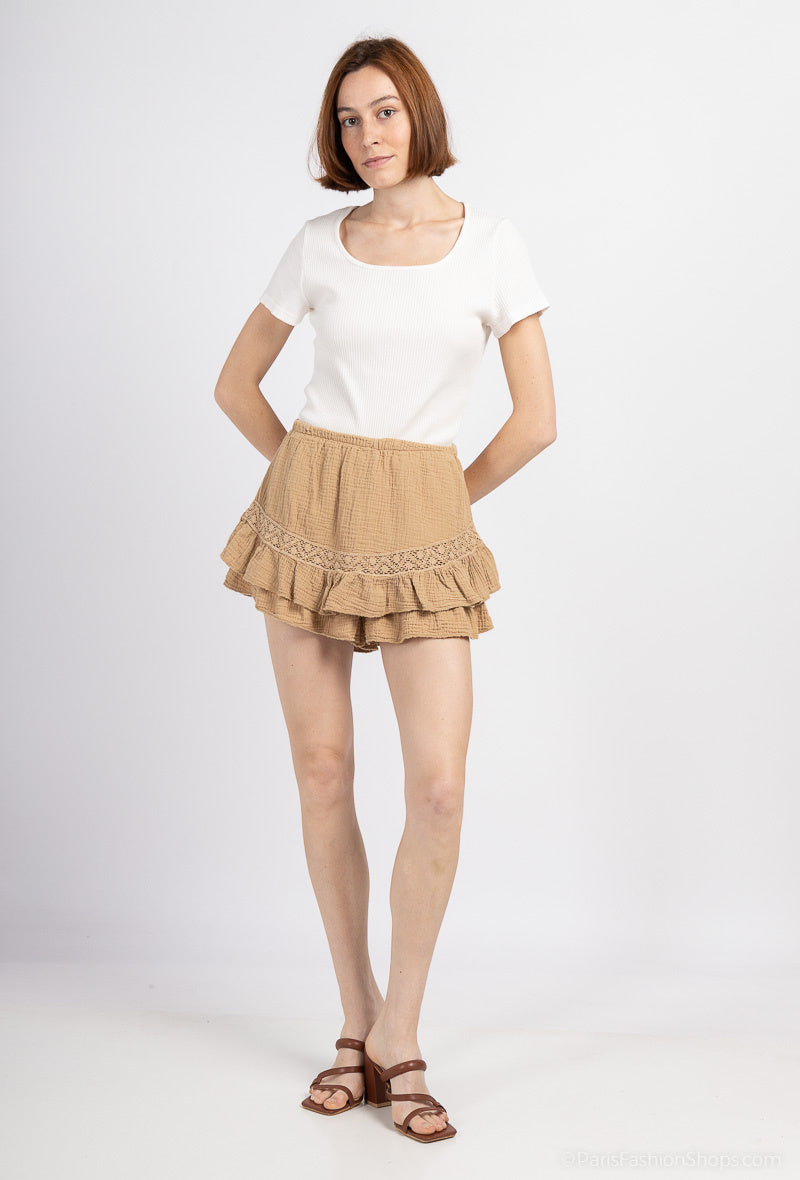 Ruffled Lace Panty Shorts Camel