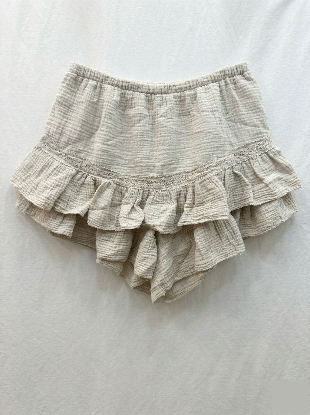 Ruffled Cotton Gauze Culotte Shorts Beige