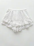 Ruffled Cotton Gauze Culotte Shorts White
