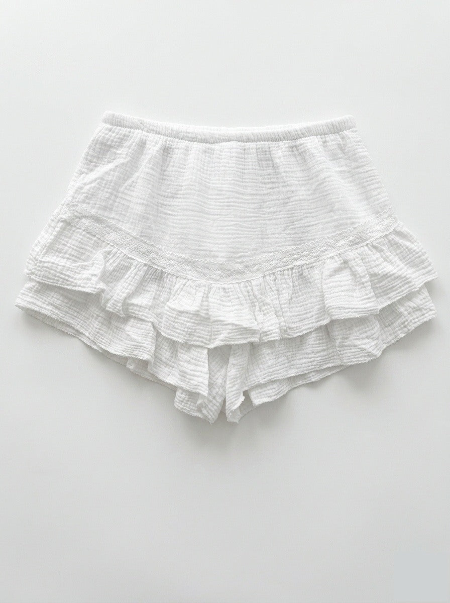 Ruffled Cotton Gauze Culotte Shorts White