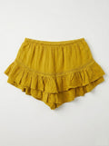 Ruffled Cotton Gauze Culotte Shorts Mustard