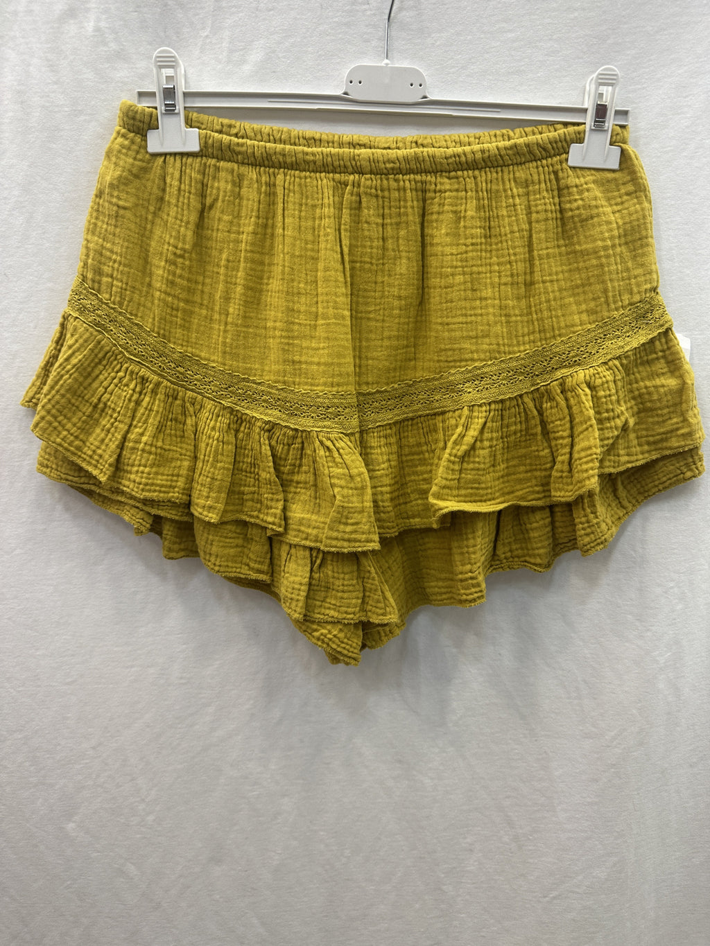 Ruffled Cotton Gauze Culotte Shorts Mustard