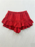 Ruffled Cotton Gauze Culotte Shorts Red