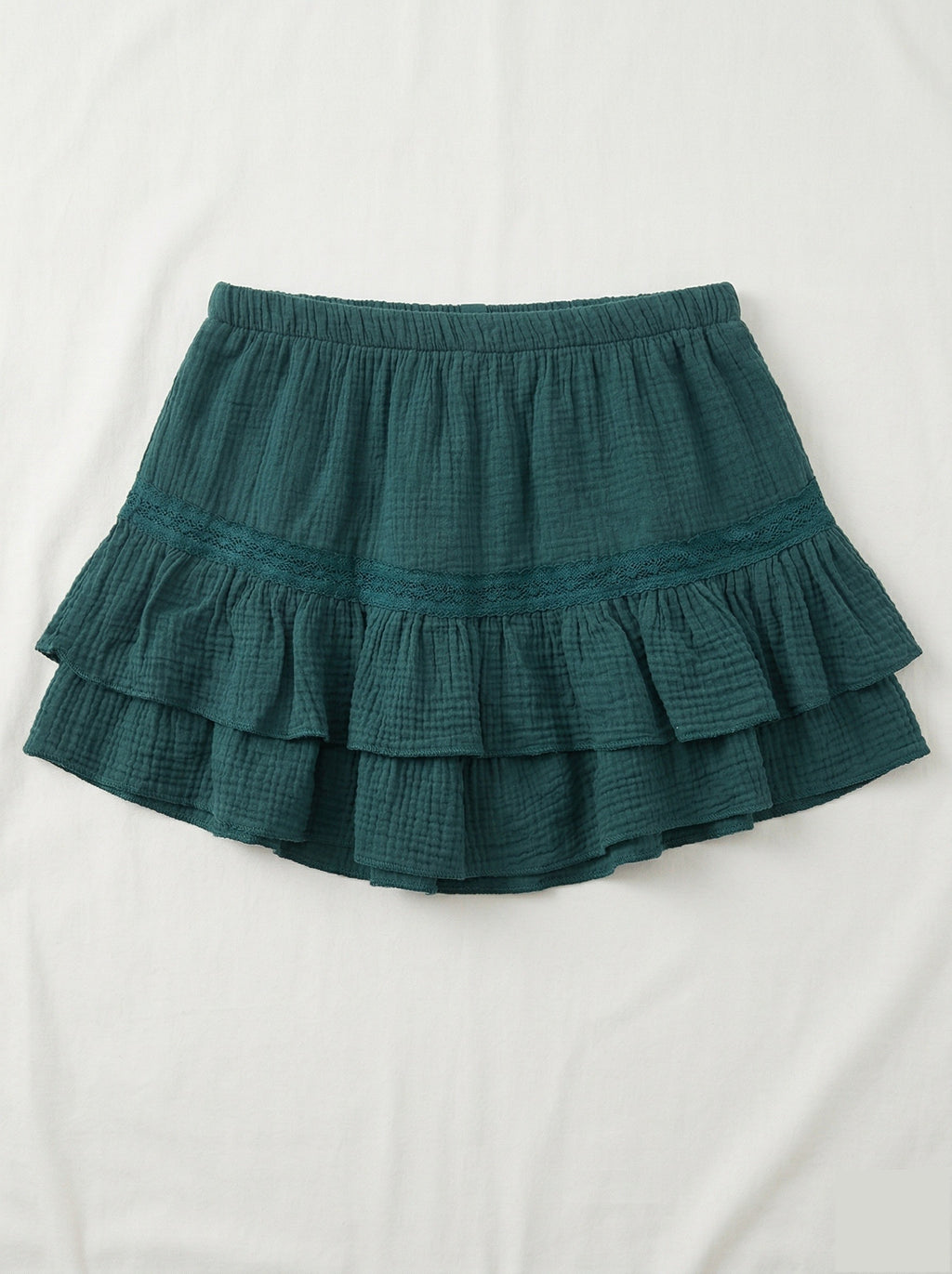 Ruffled Cotton Gauze Culotte Shorts Dark Green
