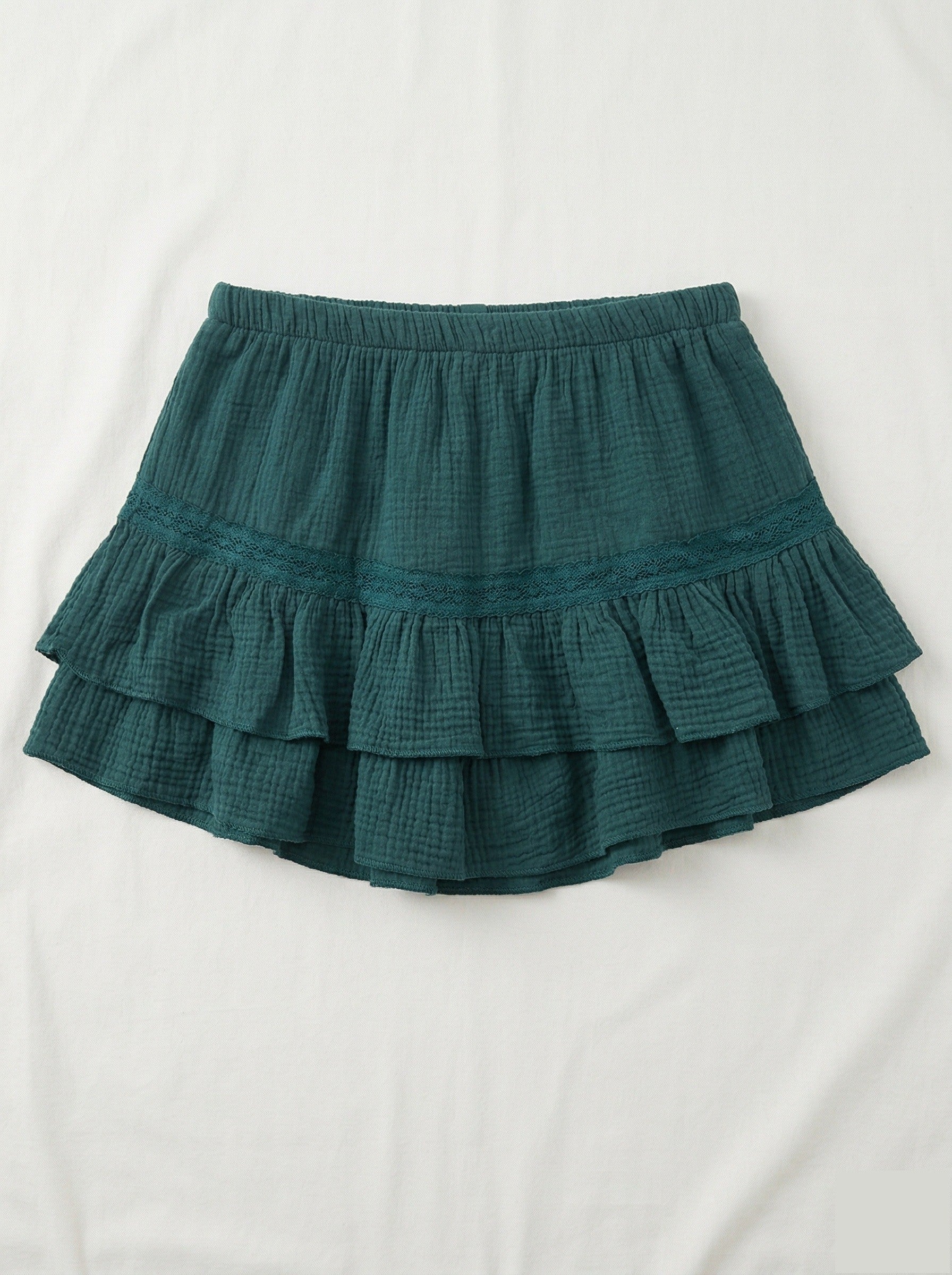 Ruffled Cotton Gauze Culotte Shorts Dark Green