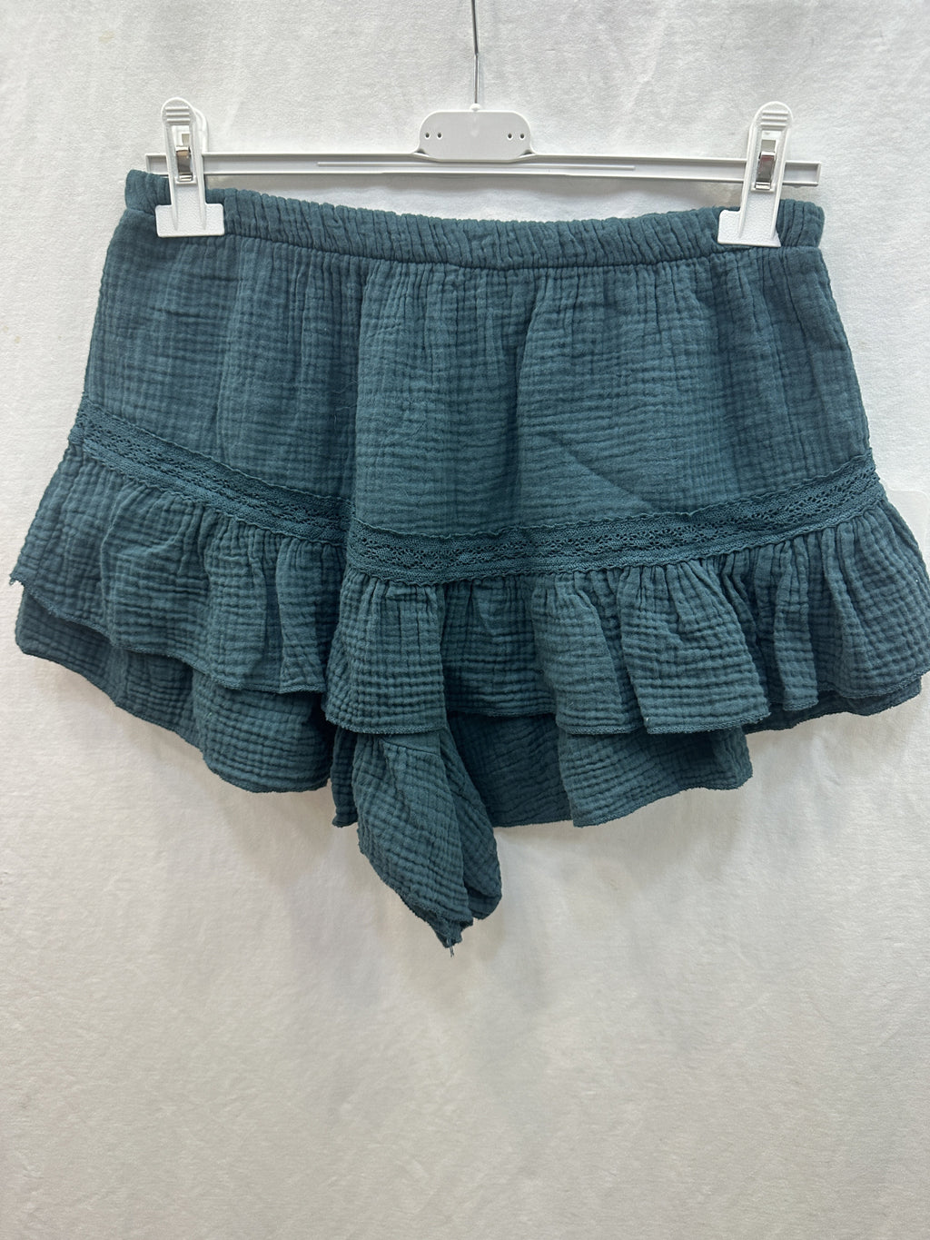 Ruffled Cotton Gauze Culotte Shorts Dark Green
