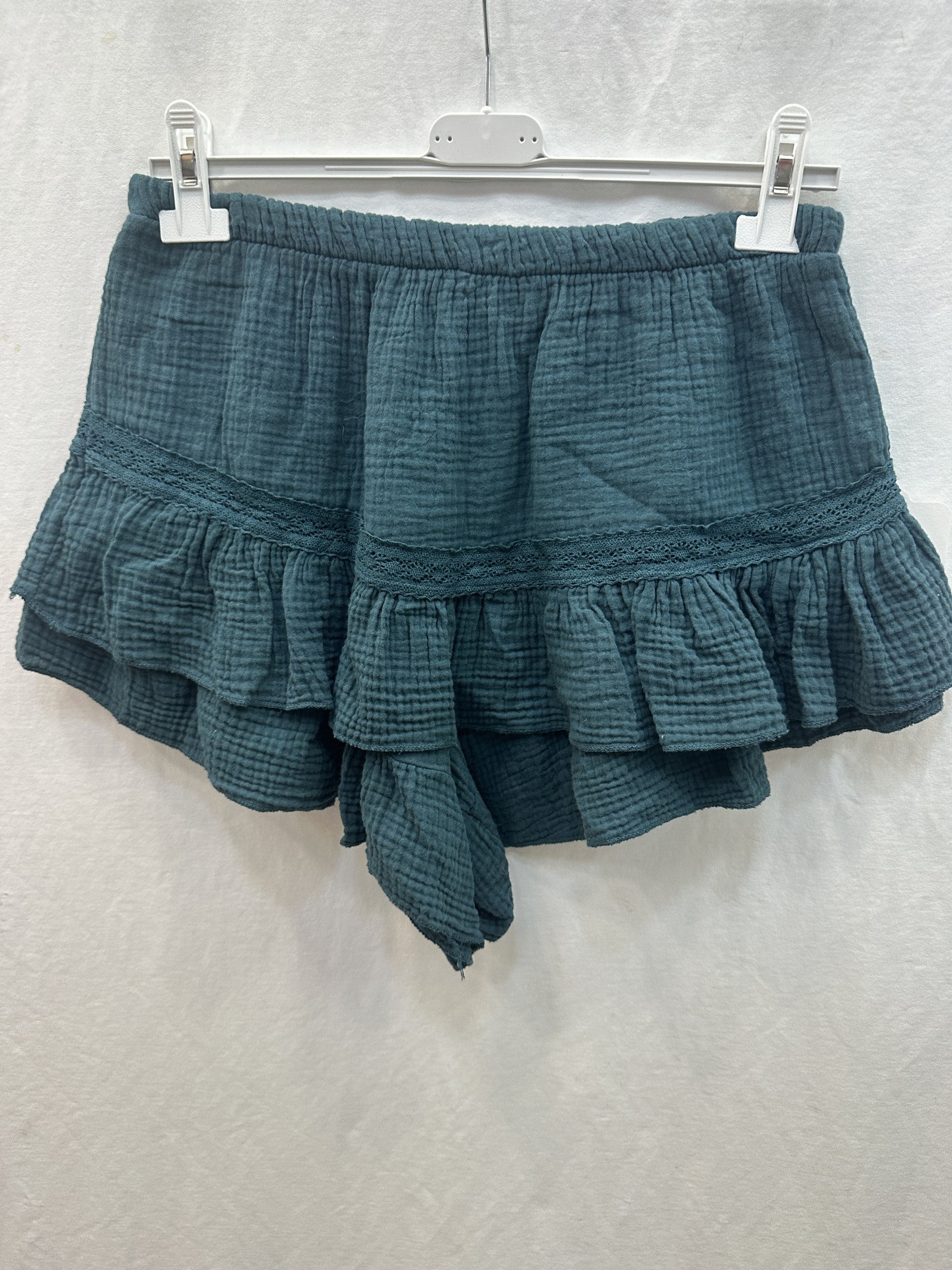 Ruffled Cotton Gauze Culotte Shorts Dark Green