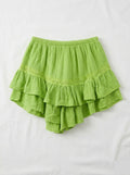 Ruffled Cotton Gauze Culotte Shorts Lime Green