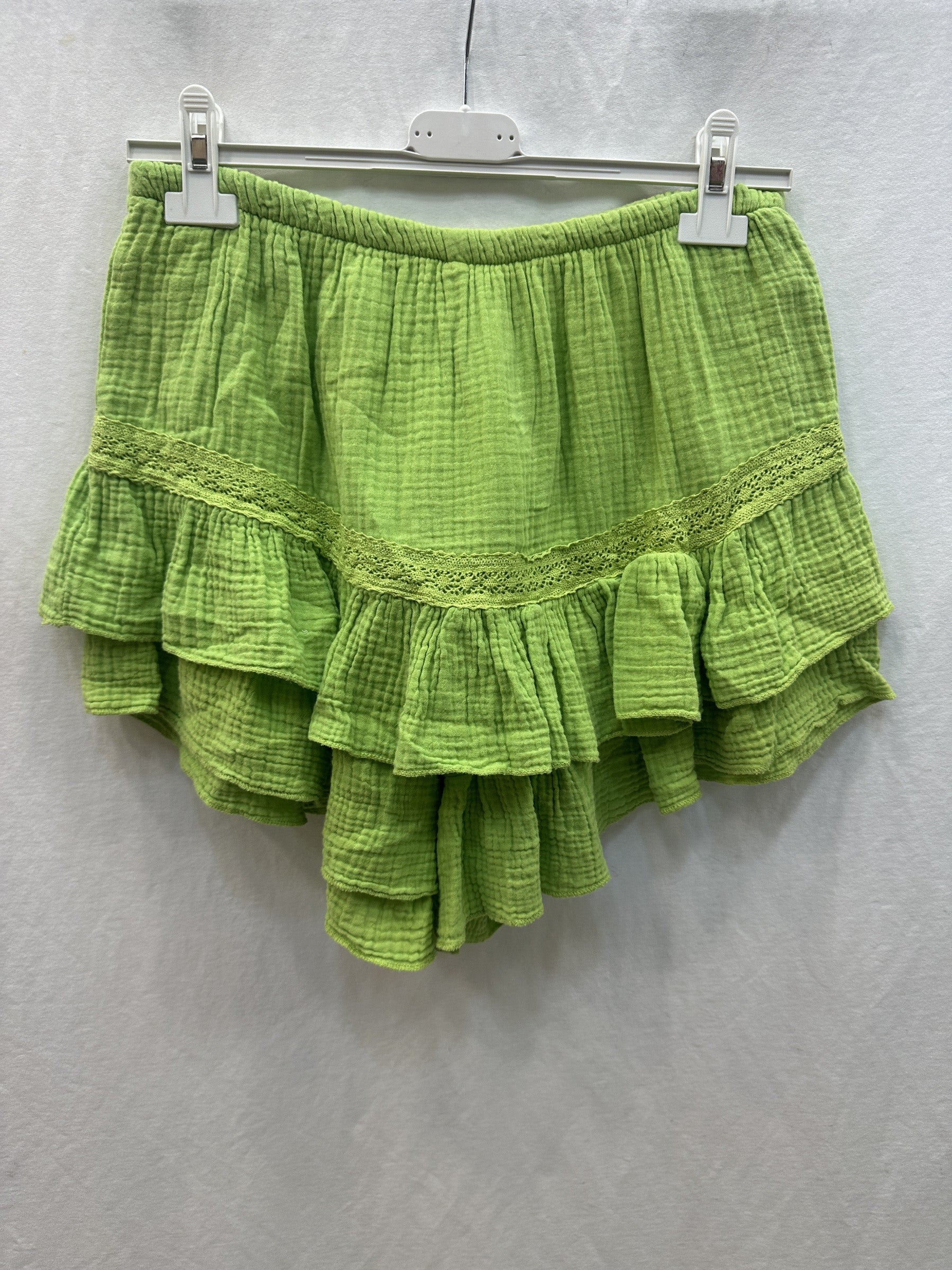 Ruffled Cotton Gauze Culotte Shorts Lime Green