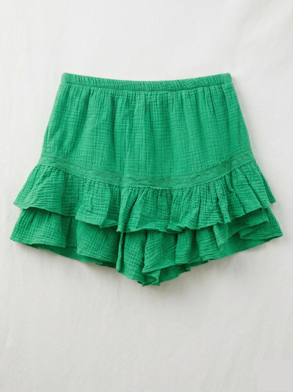 Ruffled Cotton Gauze Culotte Shorts Green