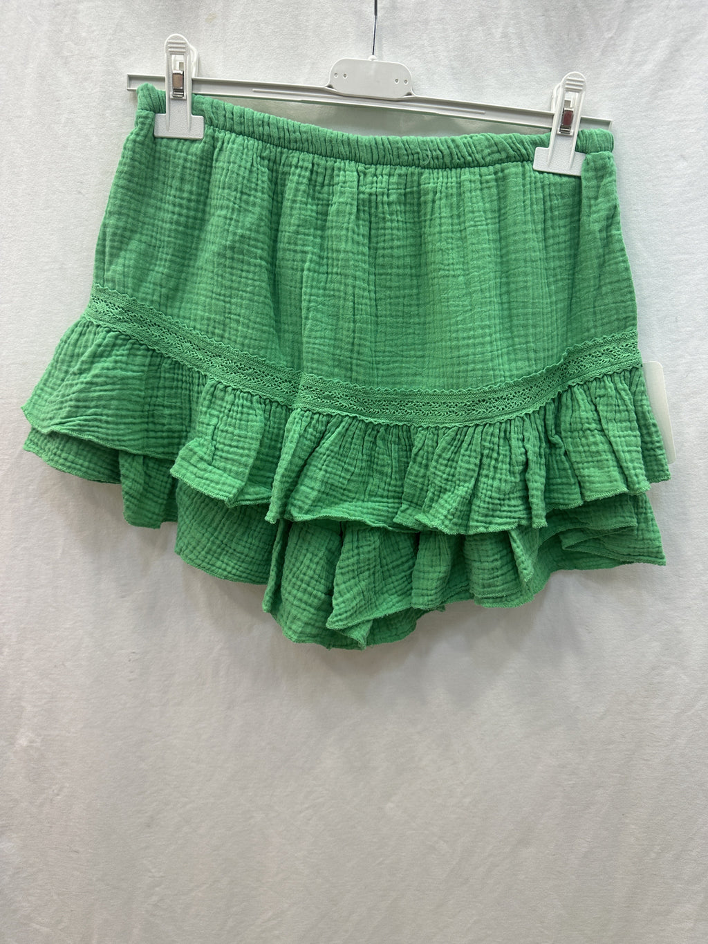 Ruffled Cotton Gauze Culotte Shorts Green