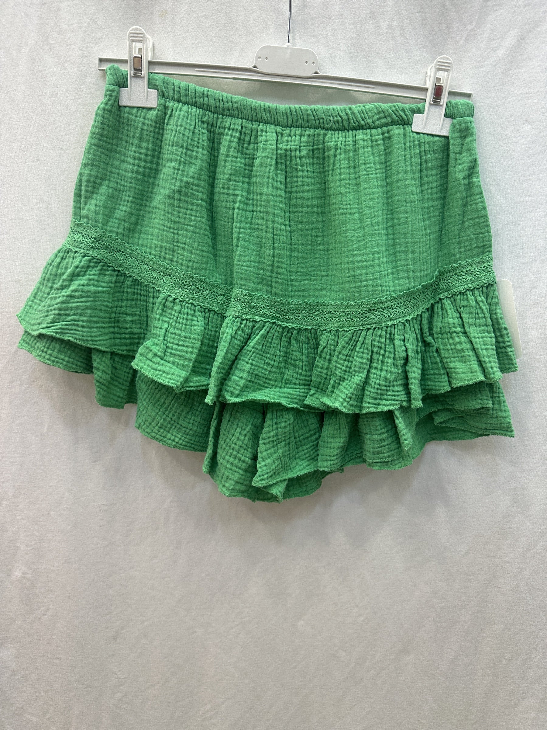 Ruffled Cotton Gauze Culotte Shorts Green