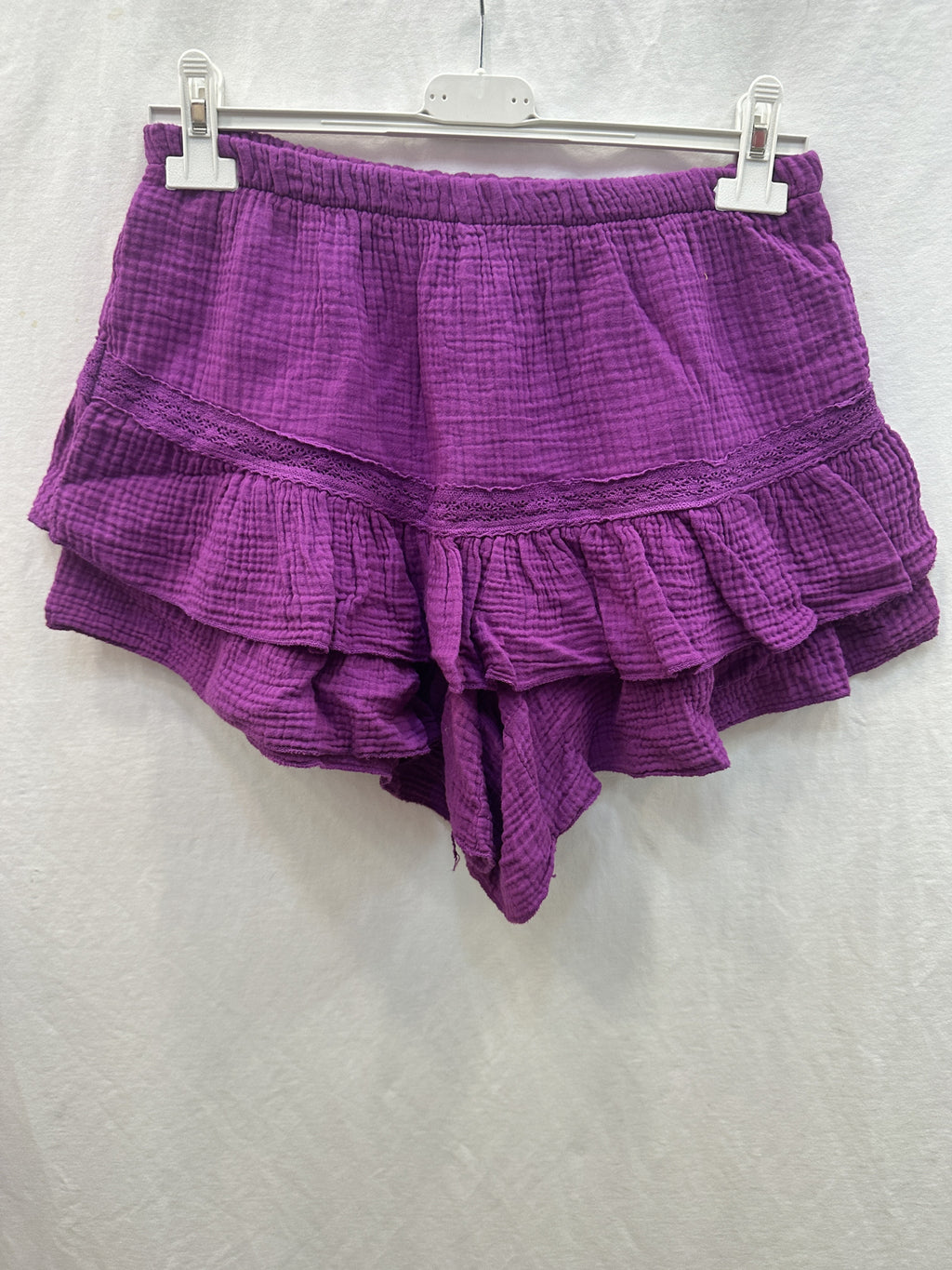 Ruffled Cotton Gauze Culotte Shorts Purple
