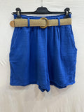 Cotton Gauze Shorts with Belt Royal Blue
