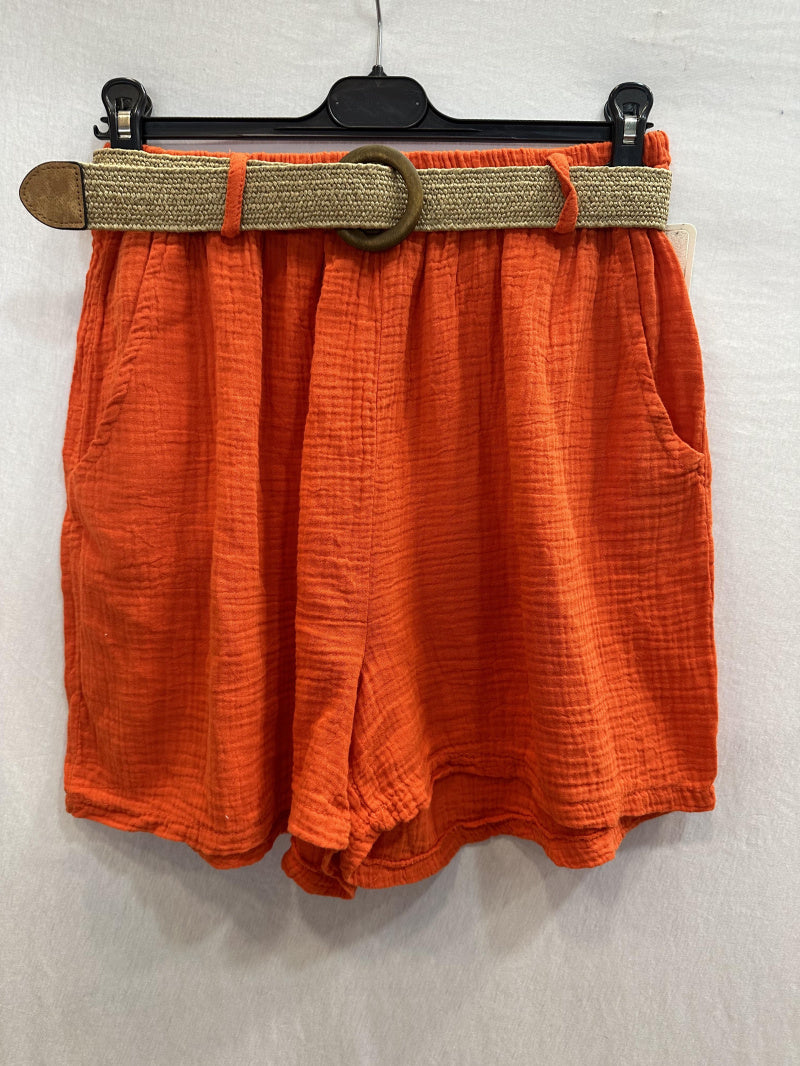 Cotton Gauze Shorts with Belt Orange