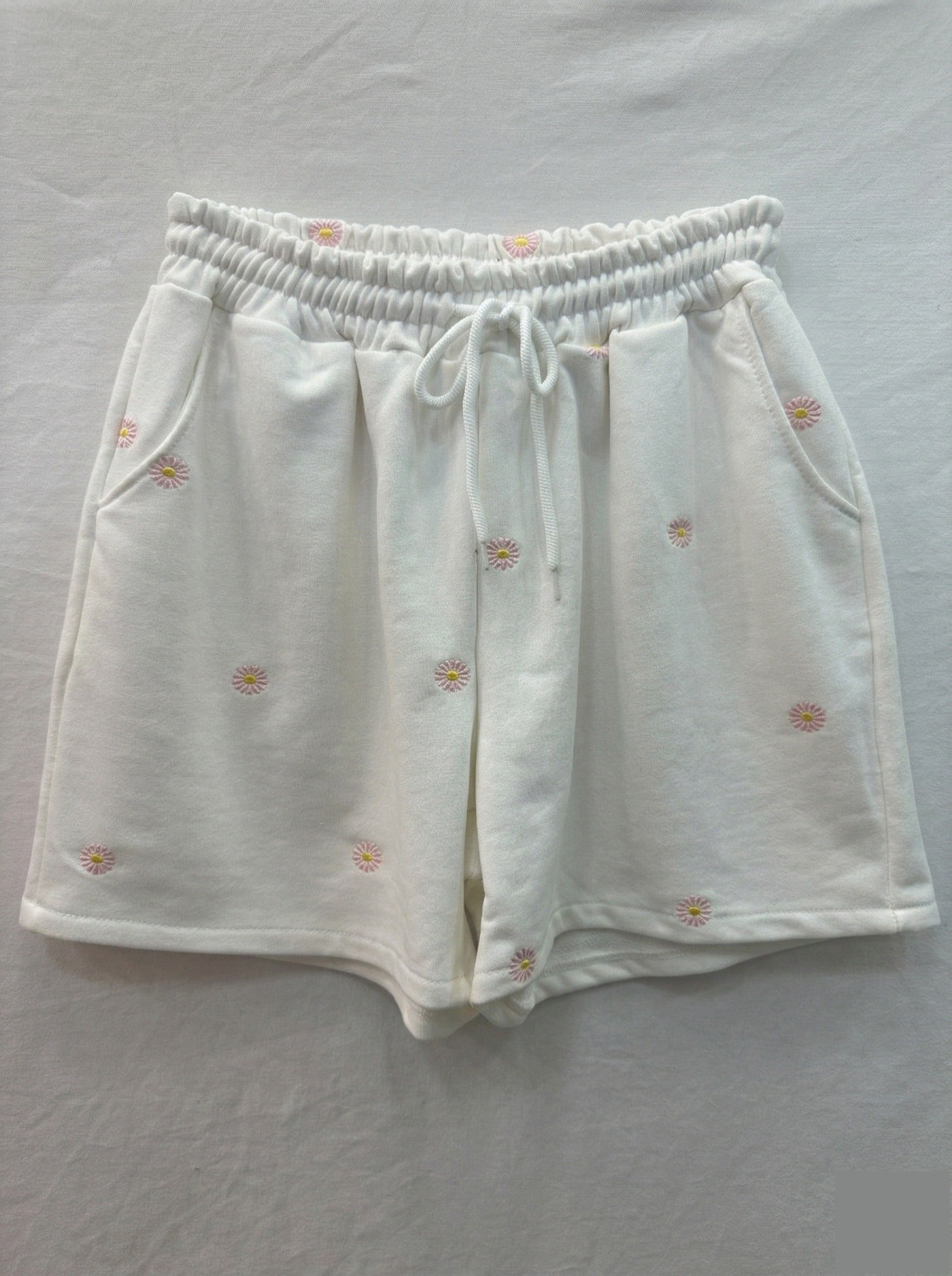 Daisies Fleece Shorts White