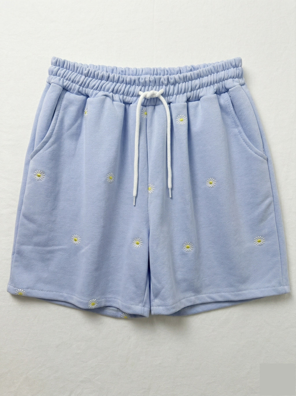 Daisies Fleece Shorts Sky Blue