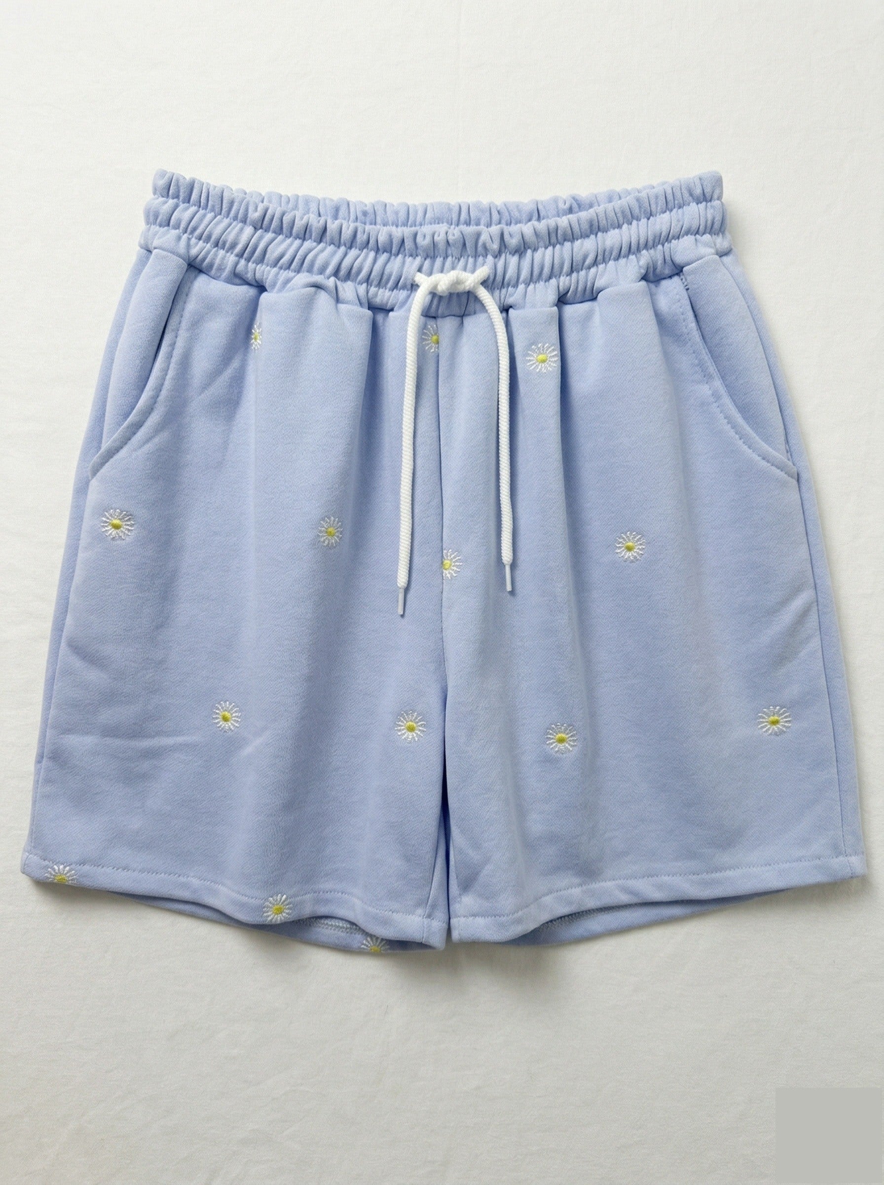 Daisies Fleece Shorts Sky Blue