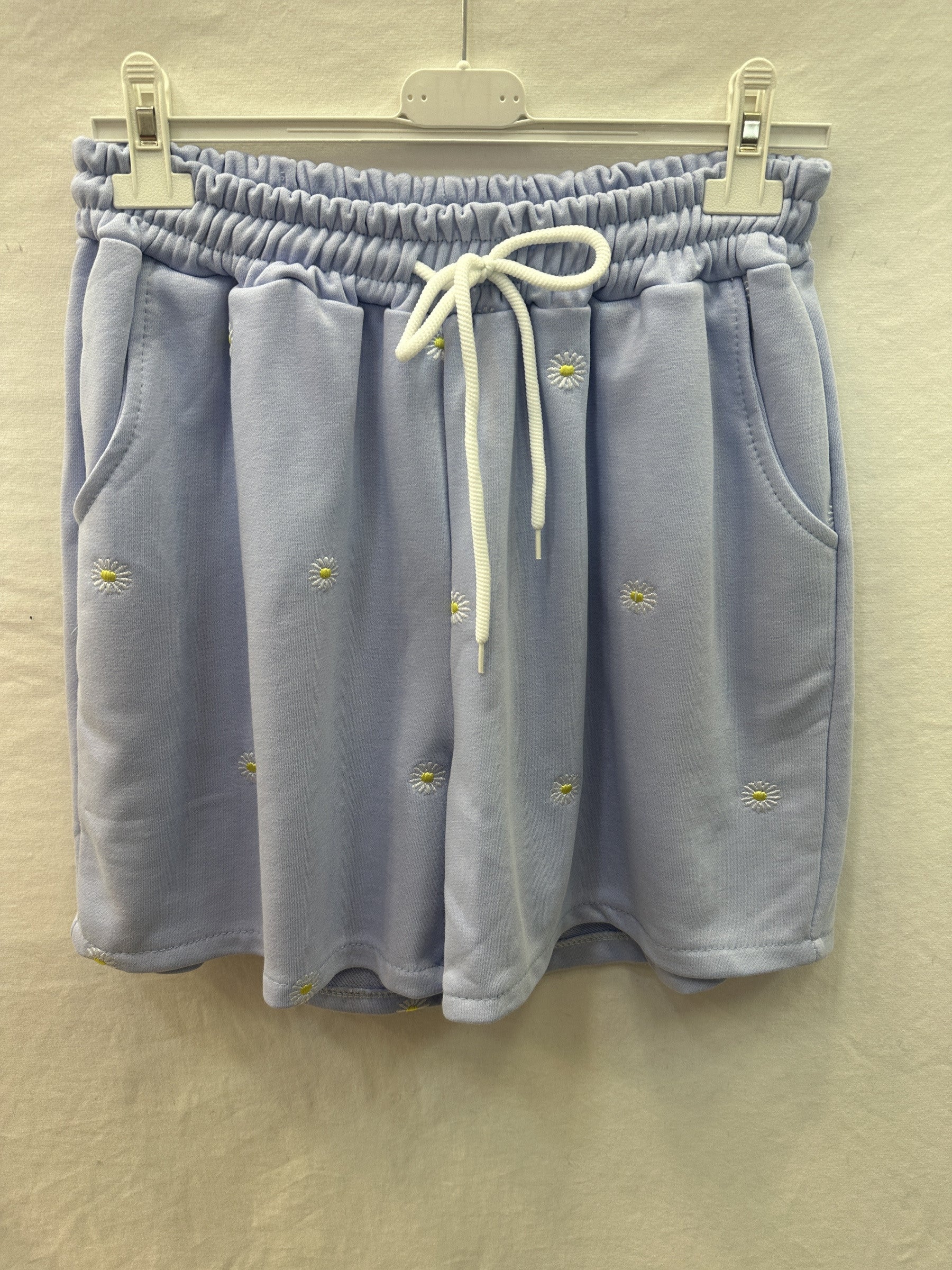 Daisies Fleece Shorts Sky Blue