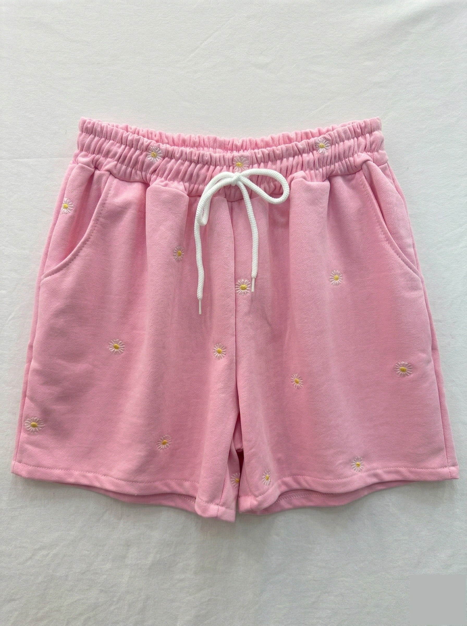 Daisies Fleece Shorts Pink