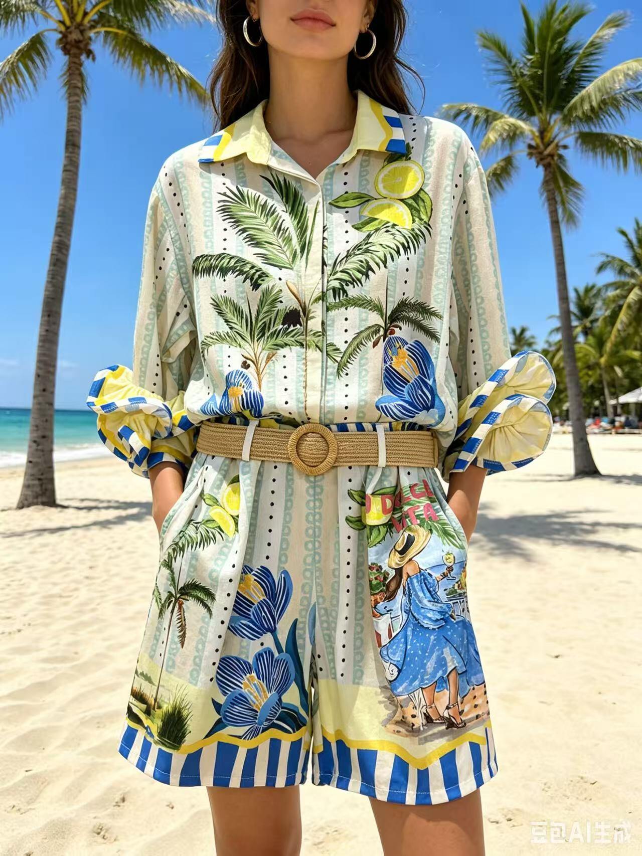 ZOSRT4WH Tropical Border Print Shorts White