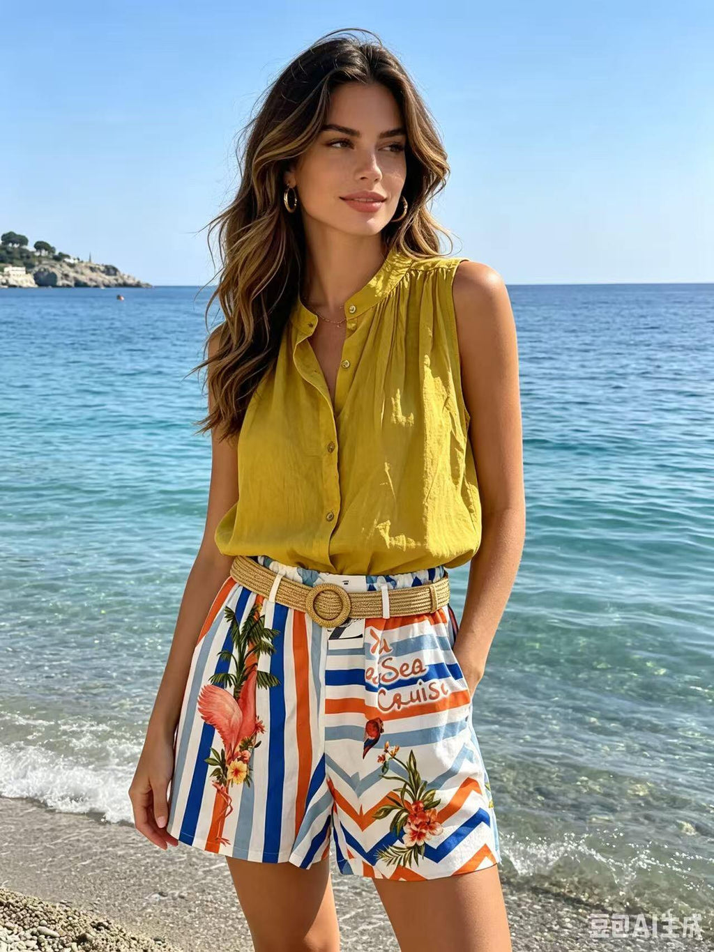 ZOSRT3WH Nautical Stripe Print Shorts White