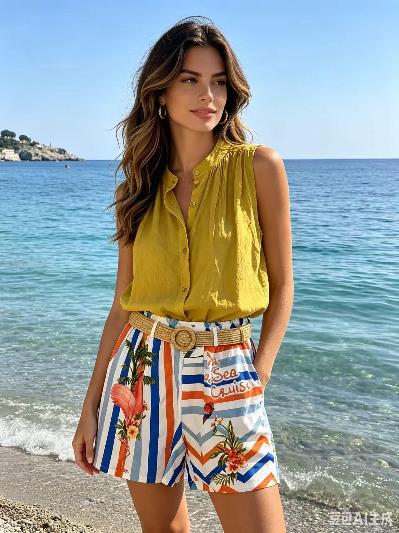 ZOSRT3WH Nautical Stripe Print Shorts White