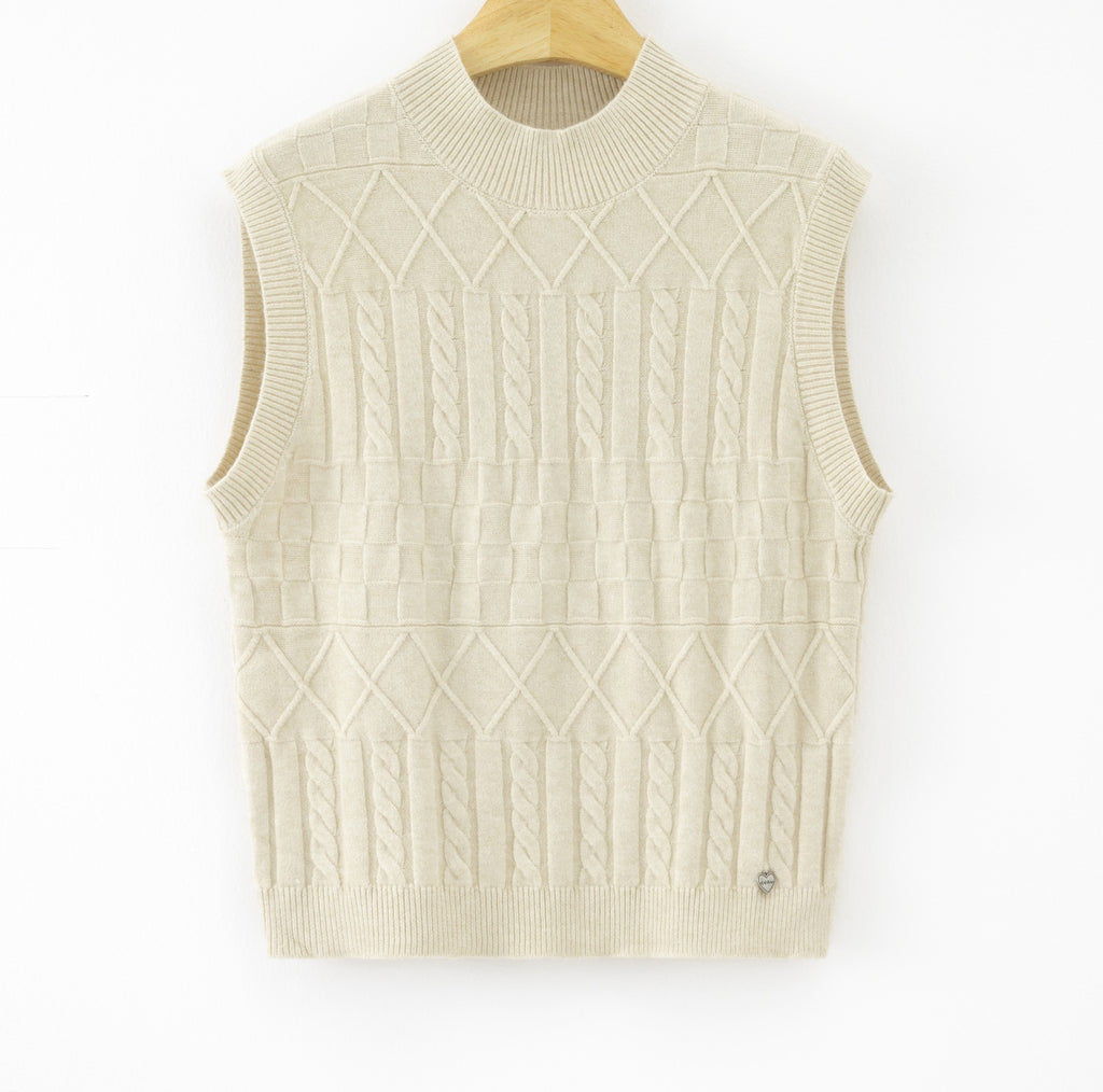 LUJKT5 Ecru Jacquard Knit Tank Top