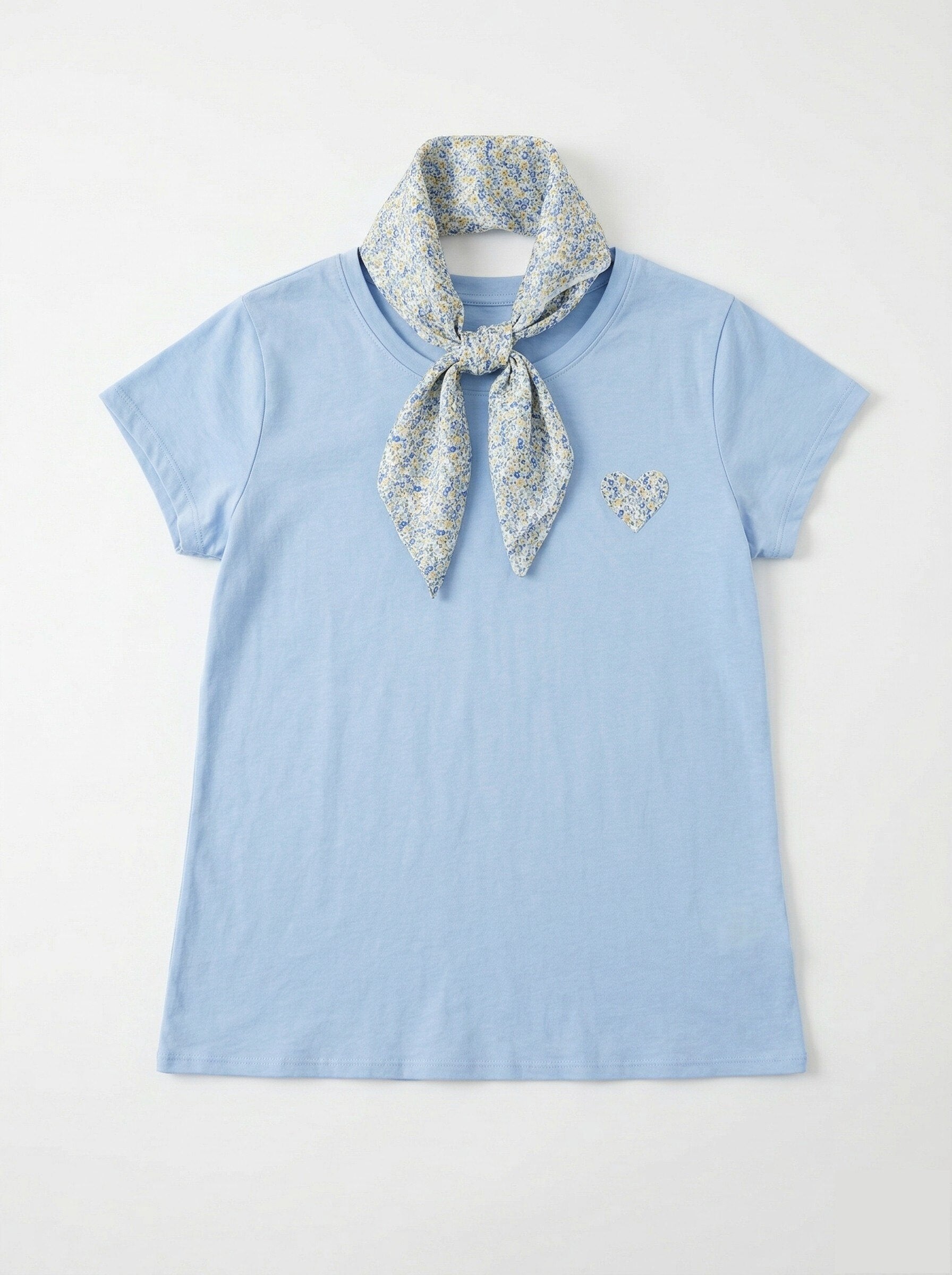 MYHPLSSB Heart Pattern T-shirt and Liberty Scarf Sky Blue